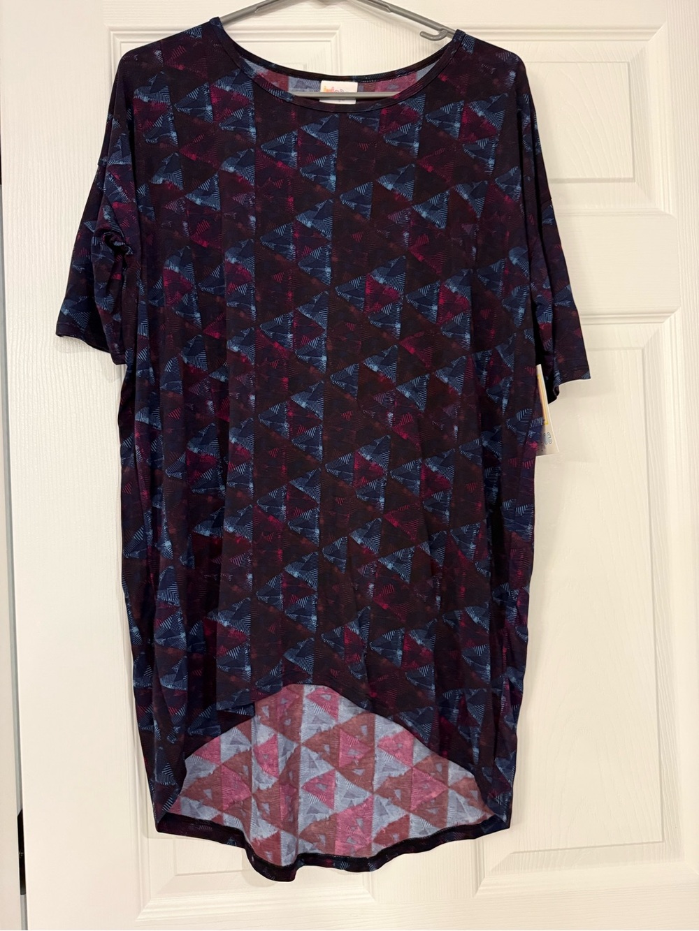 Lularoe Irma Women’s Dark Geometric Short Sleeve Top - Blue & Plum